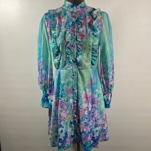 Karolina Dress Women Mini Size Small A Line Floral Ruffles Button New With Tag